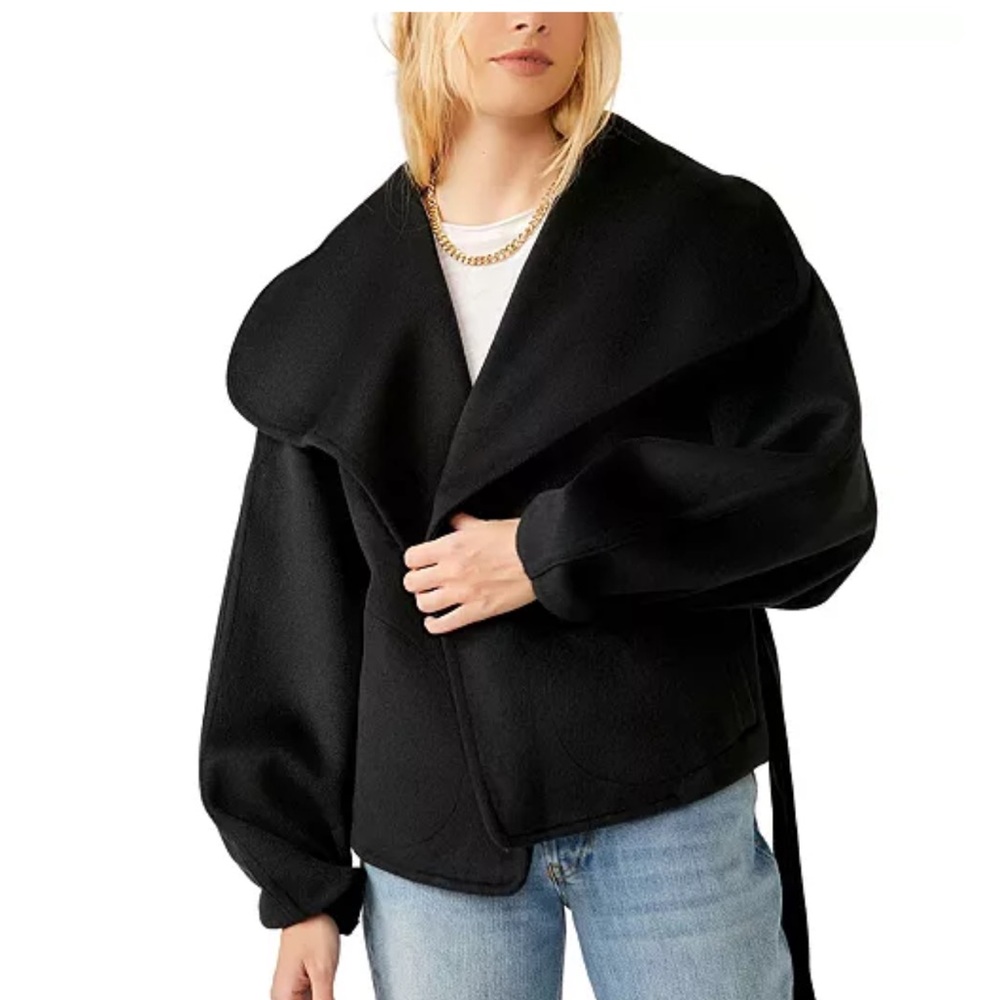 Free People Mina Black Classic Relaxed Wrap Jacket